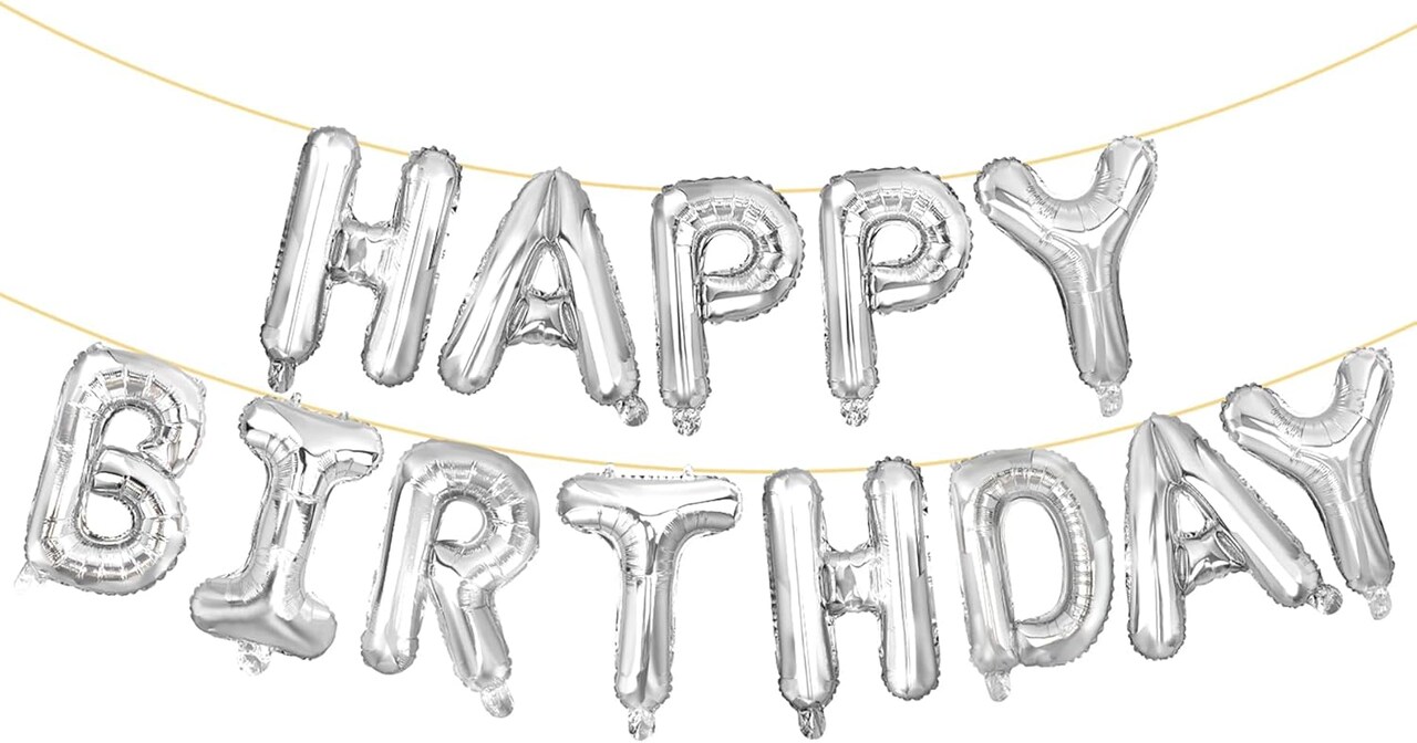 Happy Birthday Balloon Letters – 16” Silver Mylar Foil Birthday Balloons Banner Sign for Party Decorations